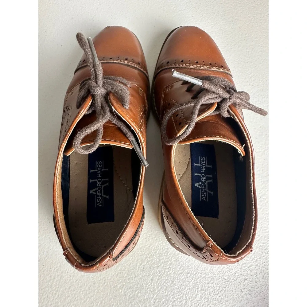 Ashford Hayes Boys Cognac Brown Cap Toe Brogue Oxford Dress Shoes Size 12M